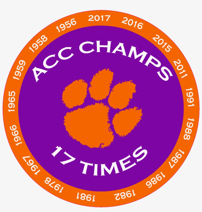Clemson Tiger Paw Acc Champions 17 Time Decal Diecut