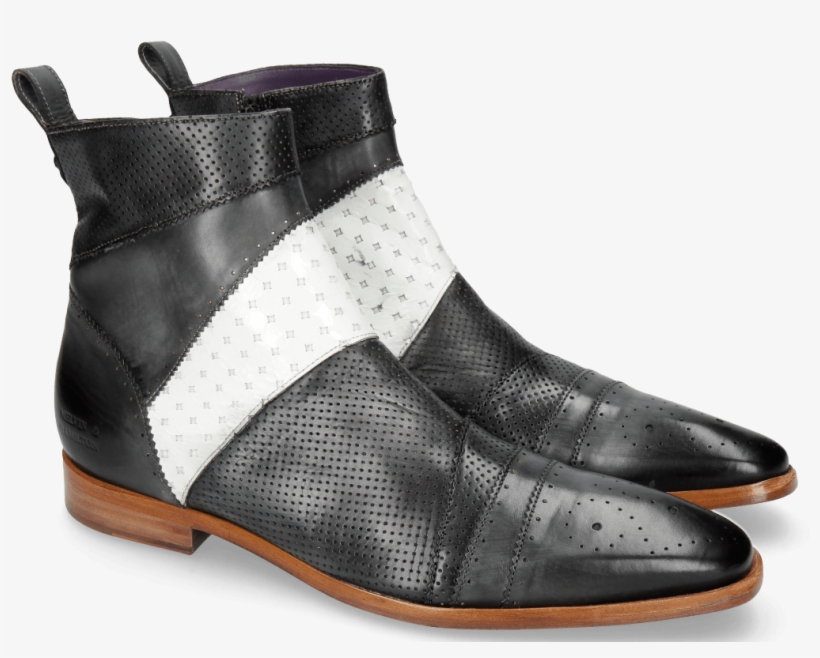 Ankle Boots Elvis 26 Perfo Black Soft Patent White - Motorcycle Boot, transparent png #9459432