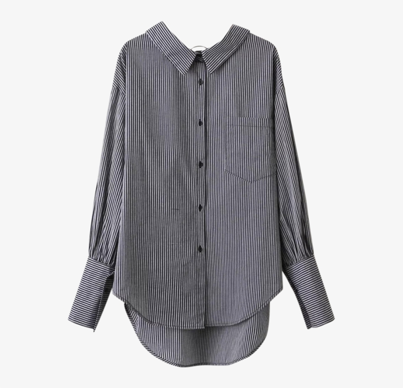 V Back Button Up Striped Shirt - Blouse, transparent png #9459987