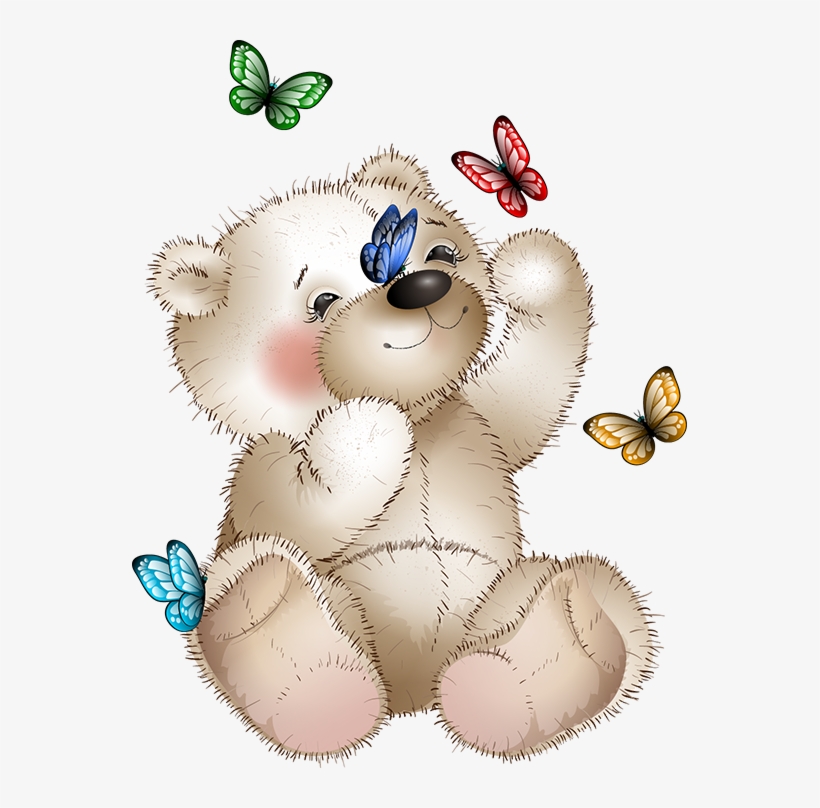 Bear And Butterflies - Teddy Bear With Butterflies, transparent png #9460268