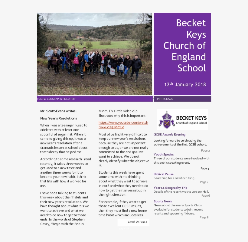 2018 01 12 - Becket Keys Church Of England School, transparent png #9463014