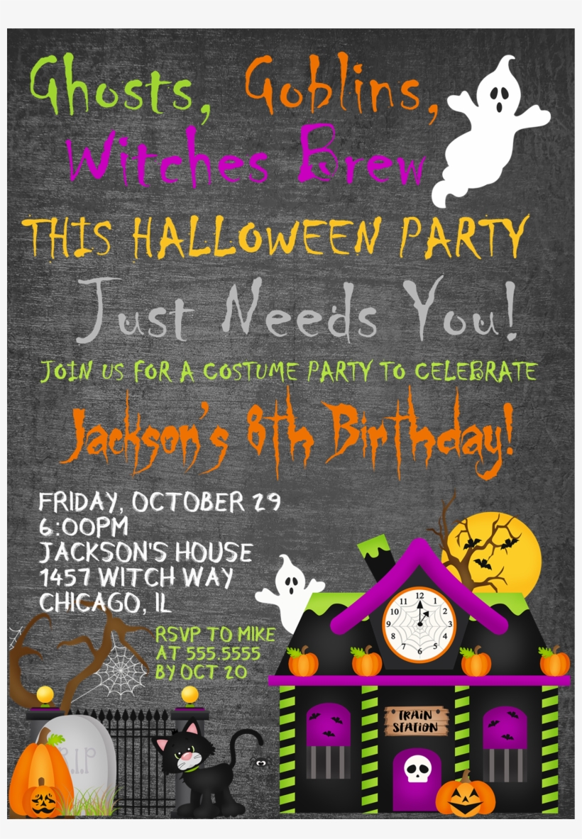 Kids Halloween Birthday Party Invitations - Poster, transparent png #9464792