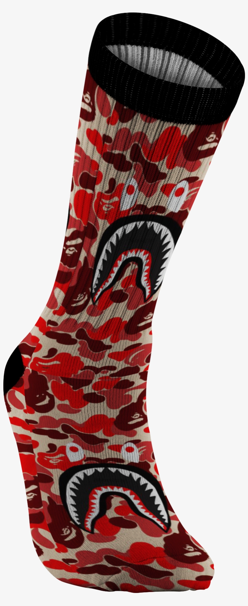 Customized Bape Red Camouflage Shark Design Print Socks, - General Lee, transparent png #9465842