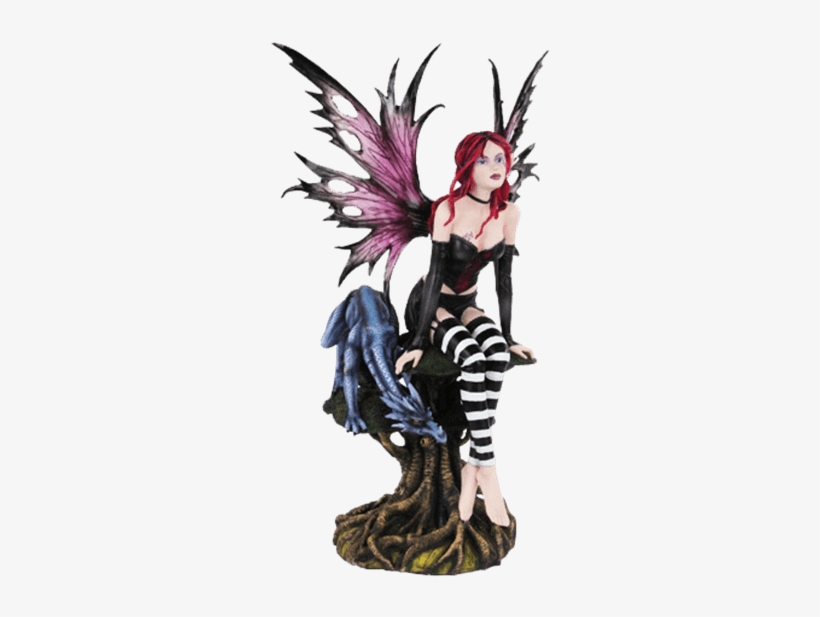 Gothic Fairy And Blue Dragon Statue - Statue, transparent png #9466617