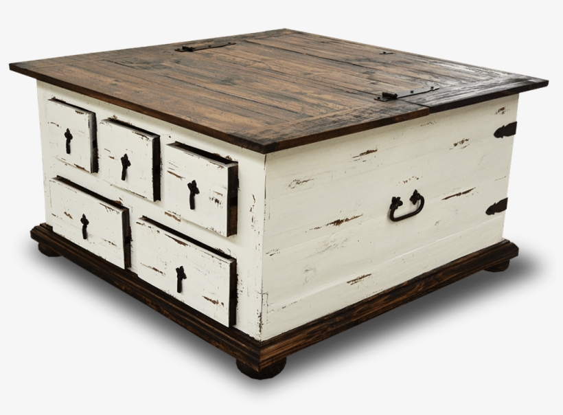 Cottage Rustic Five Drawer Storage Trunk Table Distressed - Distressed White Pine Table, transparent png #9467888