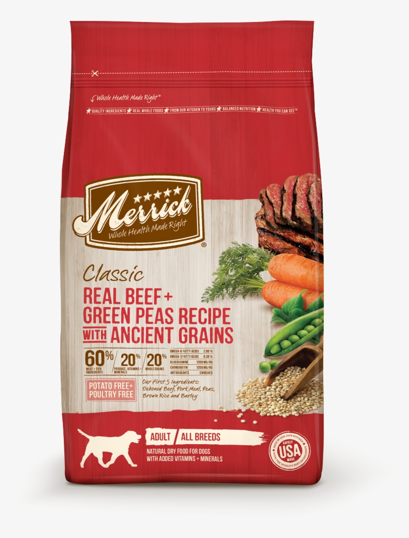 Merrick Classic Real Beef And Green Peas With Ancient - Merrick Classic Puppy Recipe 12lb Bag, transparent png #9468552