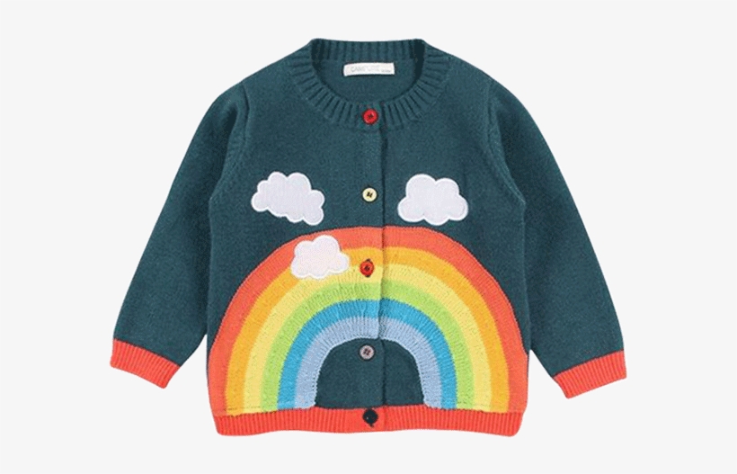 Cloudy Rainbow Sweater - Cardigan, transparent png #9470459