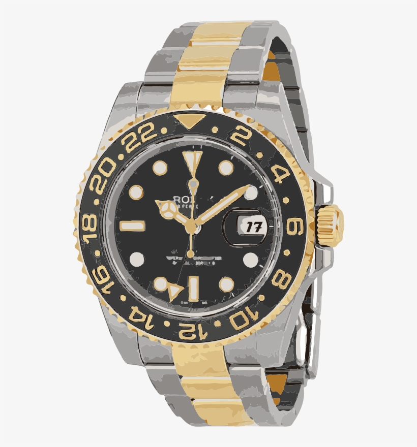 Gold And Silver Swiss Watch Horlogerie - Rolex Gmt Master 2 Green Gold, transparent png #9475571