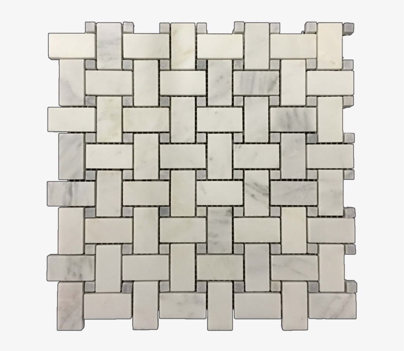 Pearl White Basketweave With Pacific Gray Dot Mosaic - Tile, transparent png #9482640