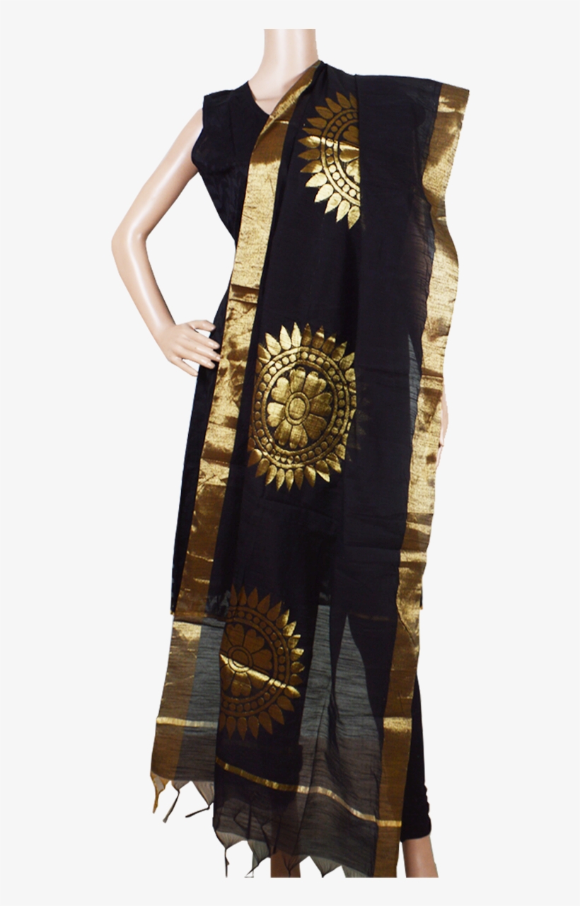 Dsc - Black Dupatta With Golden Border, transparent png #9482874