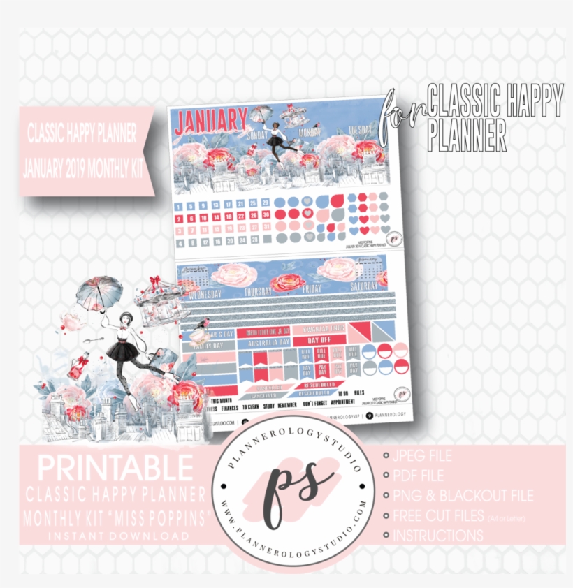 Miss Poppins January 2019 Monthly View Kit Digital - Happy Planner October 2018 Printables, transparent png #9491969