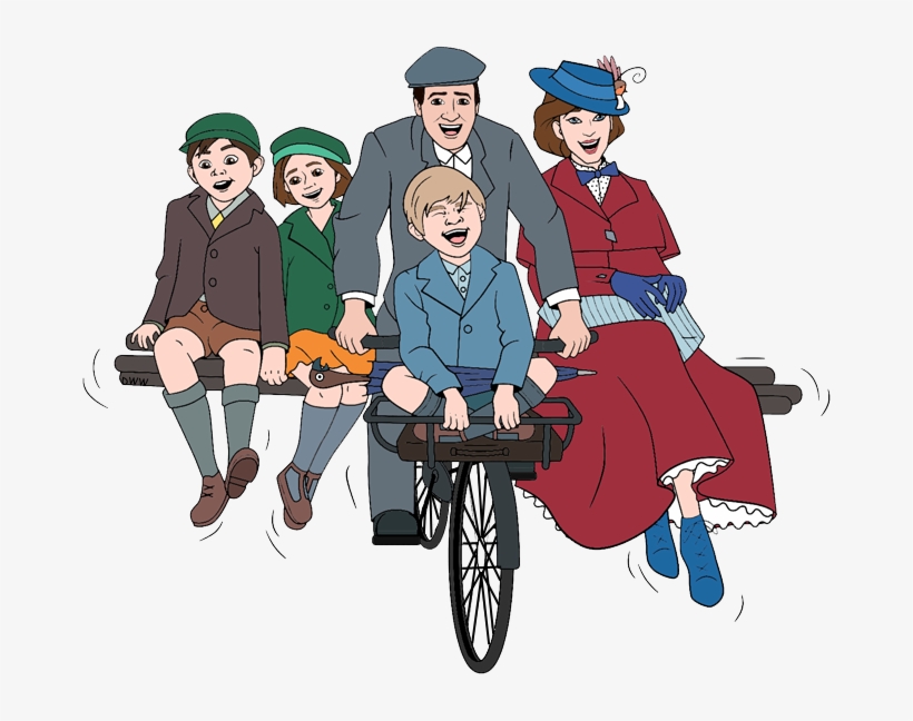 Mary Poppins, Jack, John, Annabel And Georgie On Bicycle - Annabel Mary Poppins Returns, transparent png #9492022