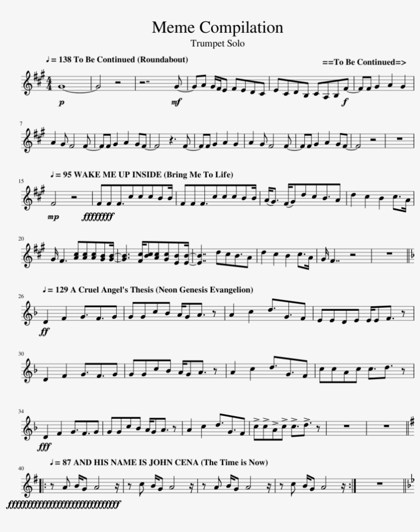 Meme Compilation Sheet Music 1 Of 7 Pages - Schindler's List Bass Sheet Music, transparent png #950271