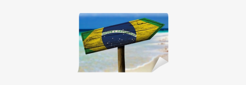 Brazil Flag Wooden Sign With A Beach On Background - Viagem Pelo Brasil, transparent png #950793