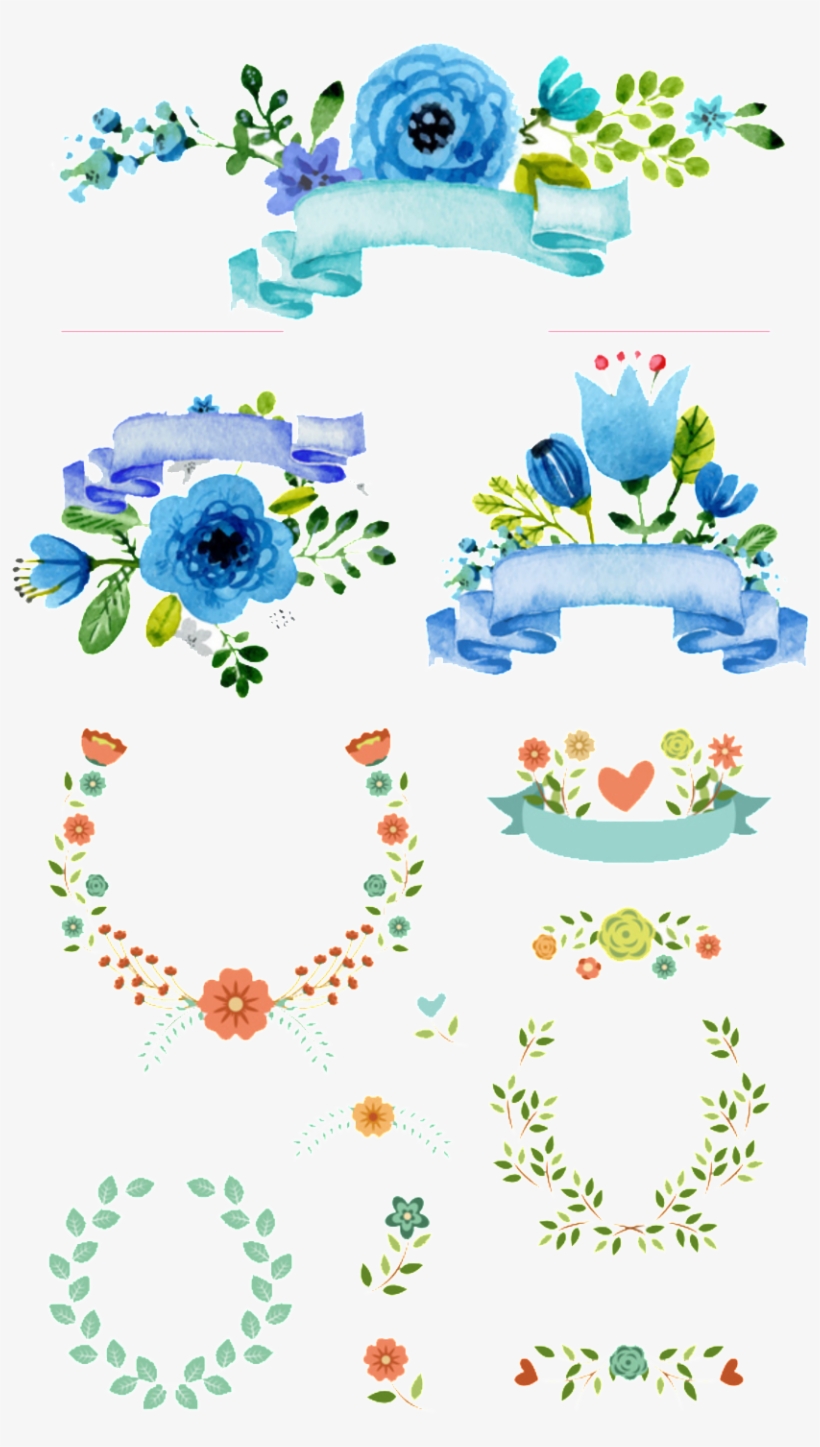 Fresh Blue Watercolor Flowers Hand Drawn Wreath Decorative - Flower, transparent png #952486