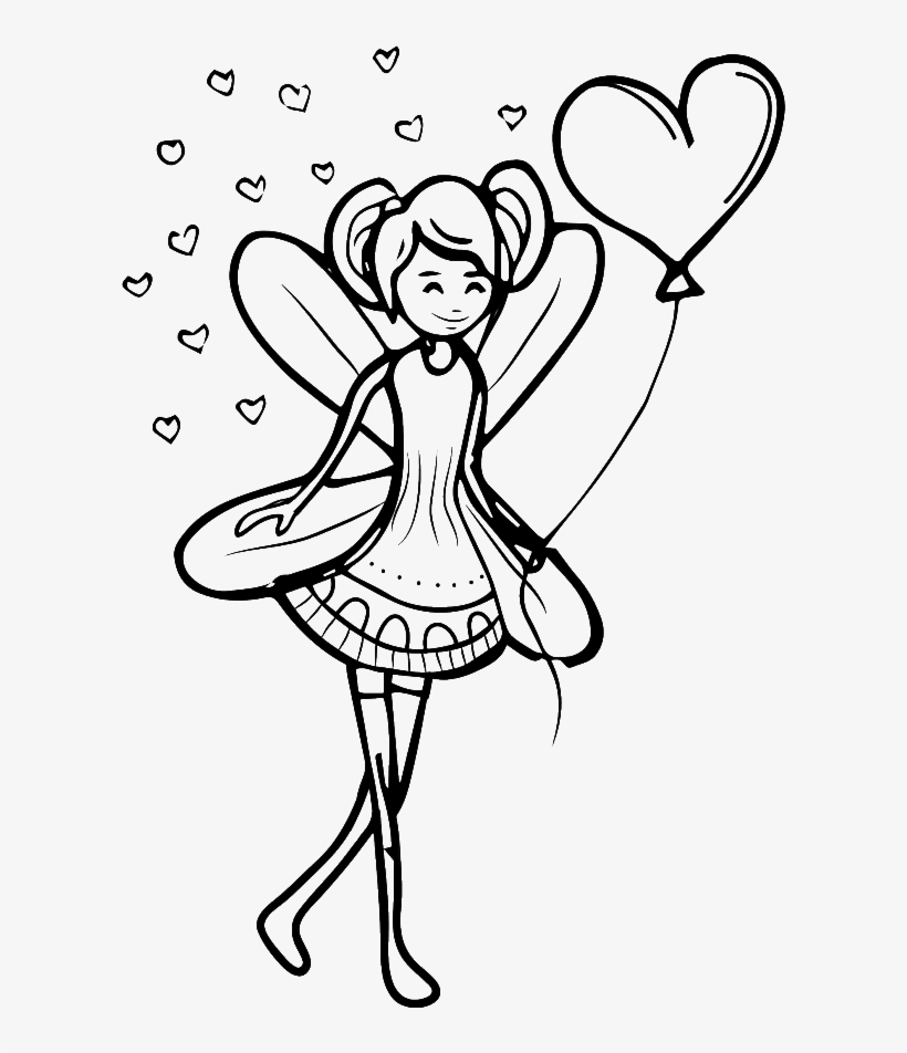 Black And White Sketch Fairy Love Vector - Vector Graphics, transparent png #953006
