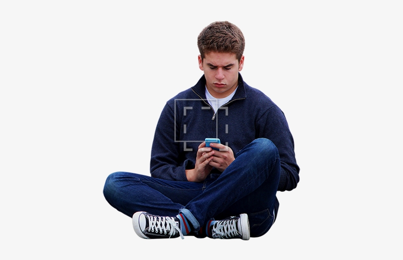 A Cutout Photo Of A Young Man Sitting And Texting - Man Sitting Down Png, transparent png #953032