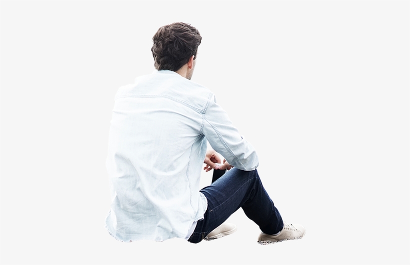 Man Sitting On The Ground And Holding His Cell Phone - People Sitting Back Png, transparent png #953150