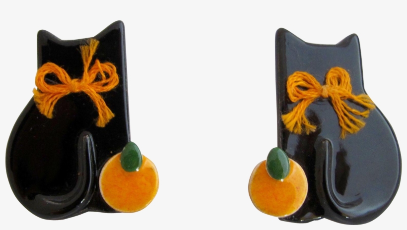 This Vintage Flying Colors Black Cats Ceramic Pierced - Earring, transparent png #954352