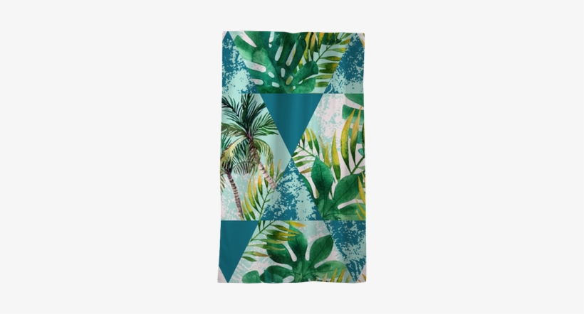 Watercolor Tropical Leaves And Palm Trees In Geometric - Protea - Free ...