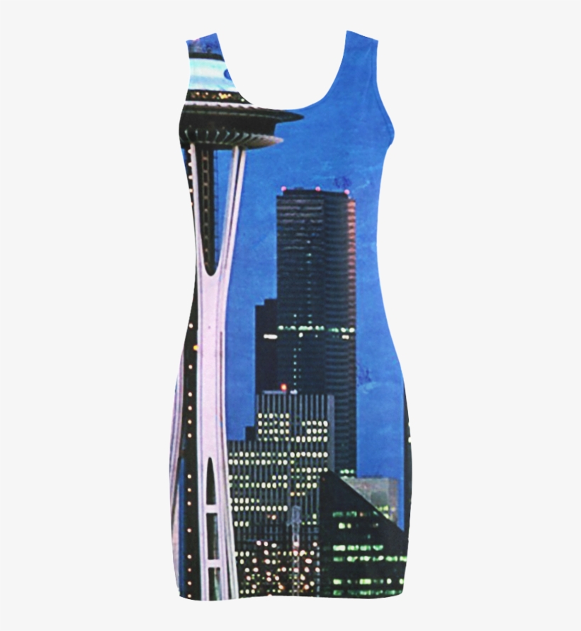 Seattle Space Needle Watercolor Medea Vest Dress - Blue Seattle Blue Seattle Blue Seattle 60" Curtains, transparent png #958864