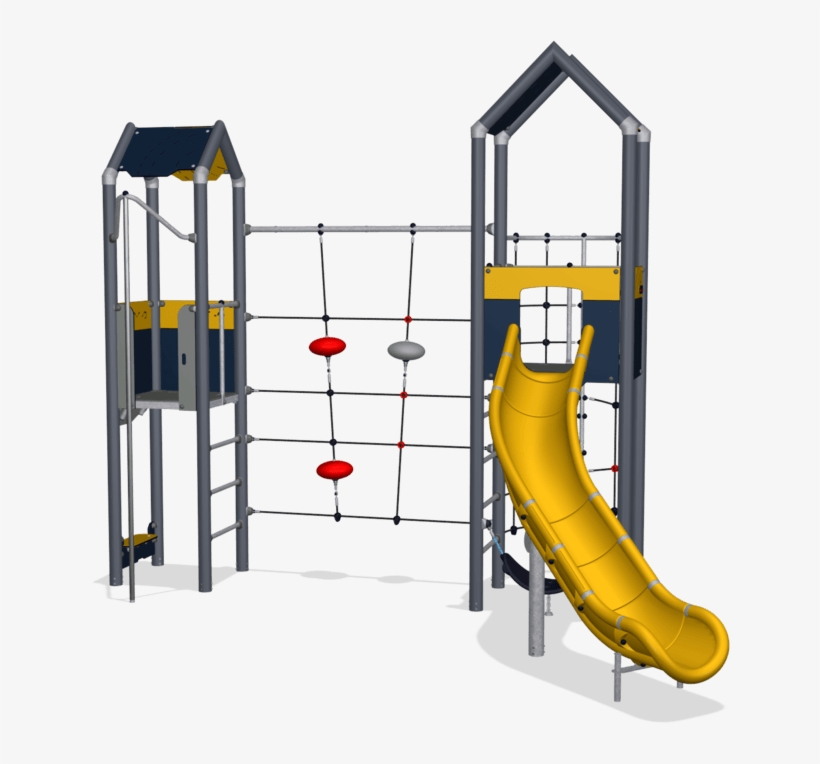 Double Tower With Climbing Net, Physical, Plastic Slide - Playground Slide, transparent png #9503125