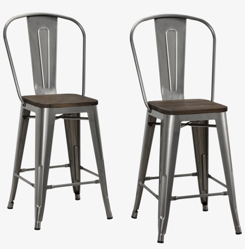Dhp Luxor 24" Metal Counter Stool With Wood Seat, Set - Bar Stool, transparent png #9504772