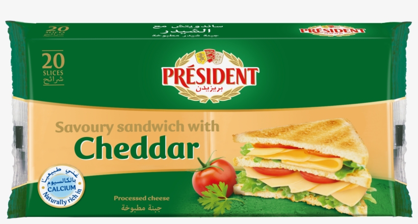 President Sandwich With Cheddar 20 Slices - Sandwich Cheese President, transparent png #9510394