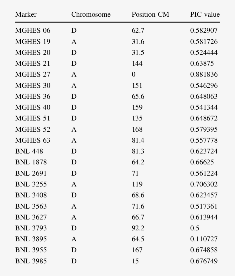 Most Informative Ssrs With Their Position On Chromosome - Document, transparent png #9510567