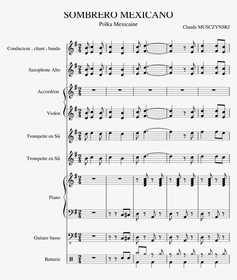 Sombrero Mexicano Sheet Music For Violin, Piano, Harmonica, - Sheet Music, transparent png #9510801