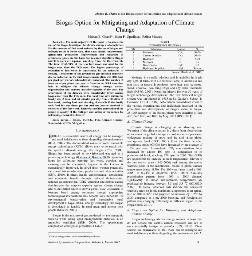 Biogas Option For Mitigating And Adaptation Of Climate - Document, transparent png #9513798