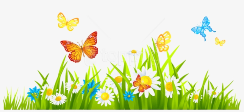 Free Png Download Grass Ground With Flowers And Butterflies - Grass With Flower Clipart, transparent png #9519307