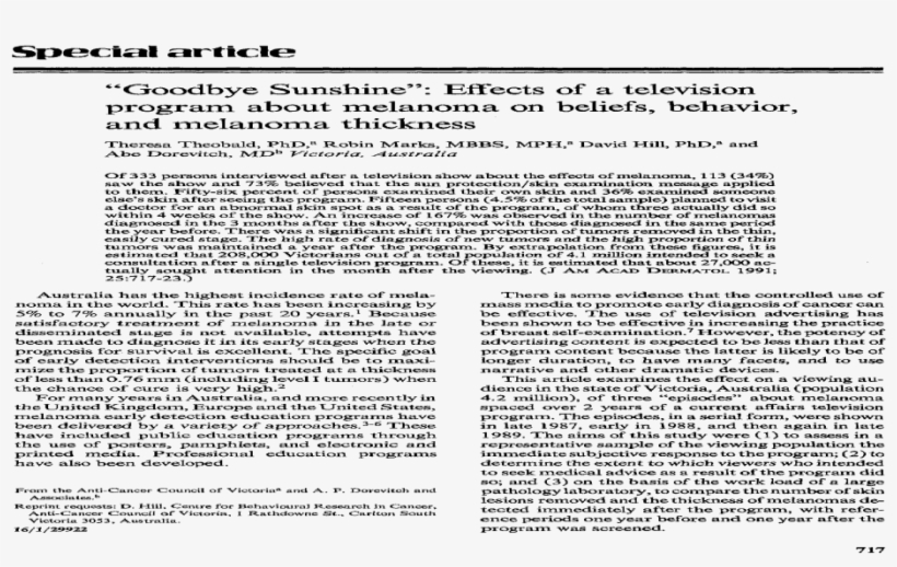 Effects Of A Television Program About Melanoma On Beliefs, - Document, transparent png #9519983