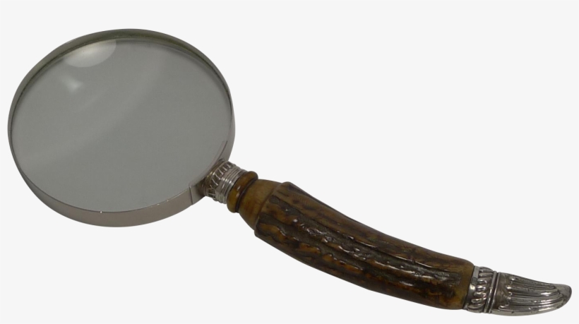 Grand Silver And Antler Horn Handled Magnifying Glass - Mirror, transparent png #9522584