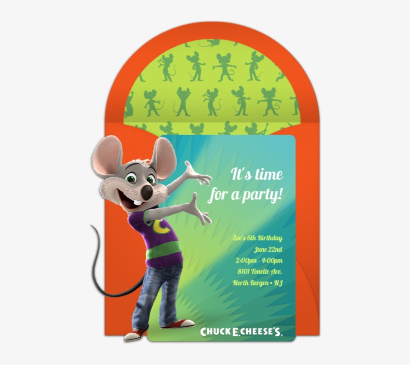 Cheese's - Chuck E Cheese Birthday Invitations, transparent png #9524510