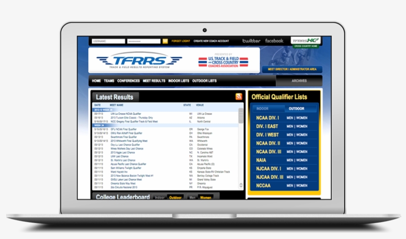 Tfrrs Track And Field Results Reporting System - Web Page, transparent png #9533752