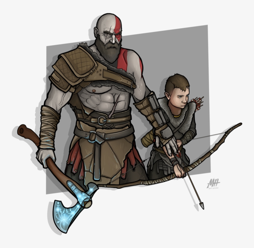 And Atreus God Of - Kratos And Atreus Drawing, transparent png #9536101