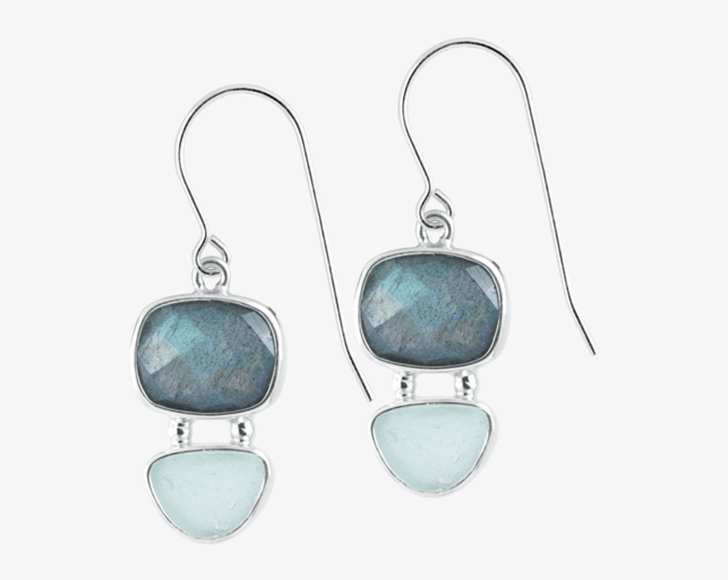 Labradorite And Aqua Sea Glass Sterling Silver Earrings - Earrings, transparent png #9536867