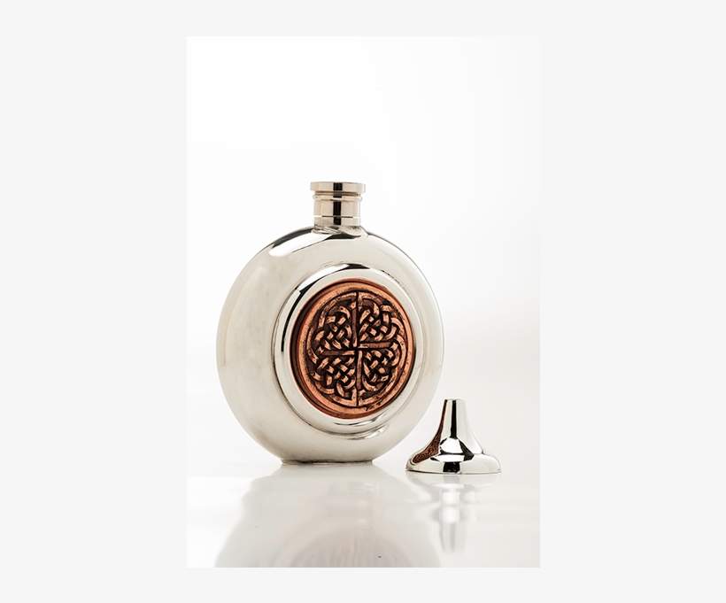Round Celtic Copper Badge Hip Flask With Funnel - Glass Bottle, transparent png #9538101