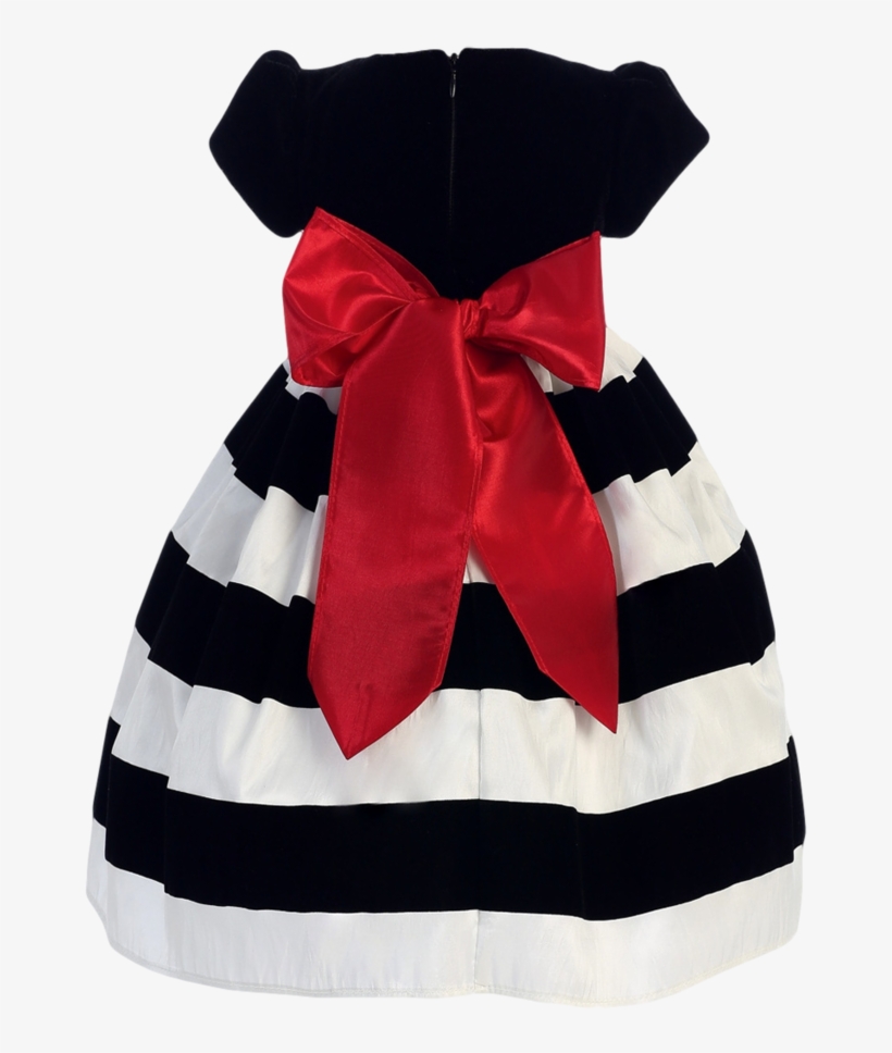 Black Velvet & White Taffeta Striped Girls Holiday - Costume, transparent png #9538755