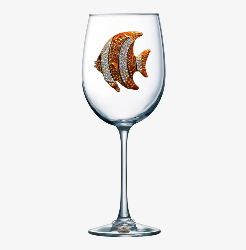 Gold Tropical Fish Stemmed Jeweled Wine Glass - Heart Wine Glass, transparent png #9543977