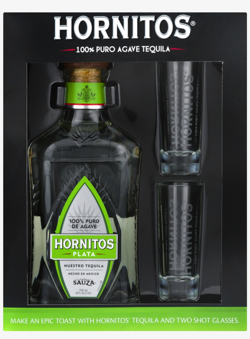 Hornitos Plata Tequila And Shot Glasses Set, 750 Ml - Glass Bottle, transparent png #9545471