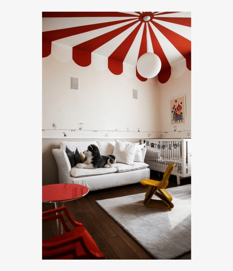The Ceiling Painted With Radial Red And White Stripes
