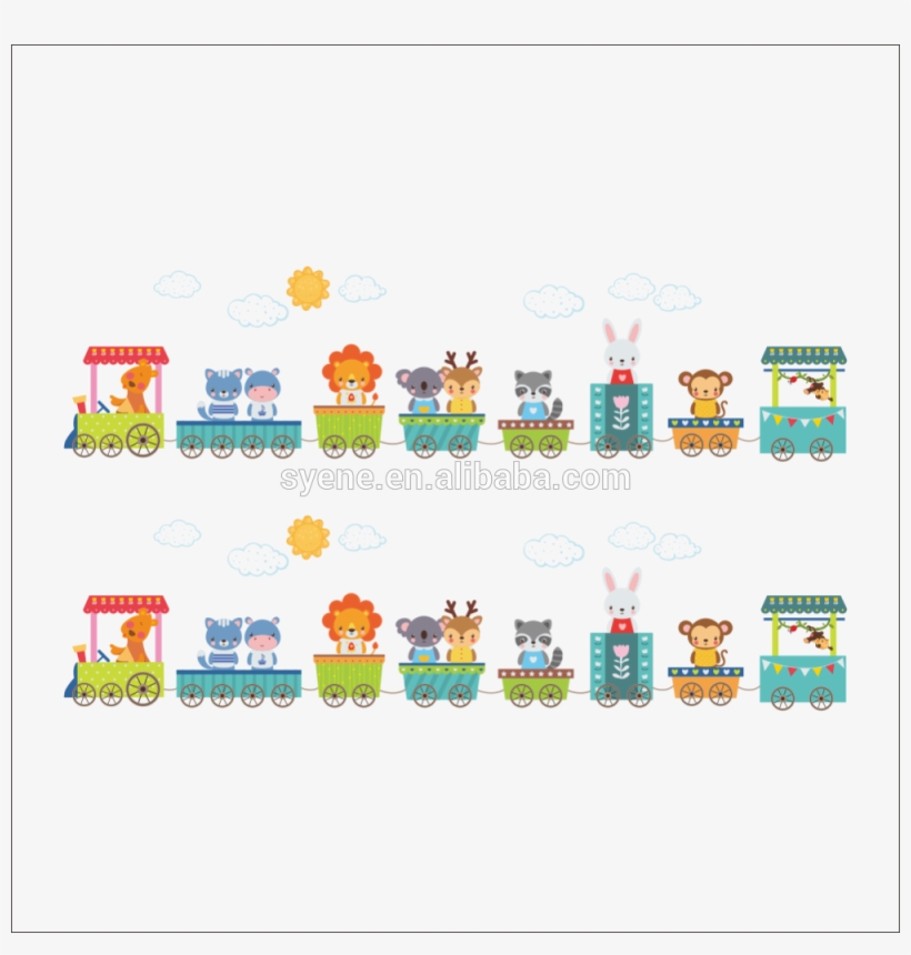 Cartoon Animals Wall Stickers Kindergarten Kid Playroom - Sticker Copii Tren, transparent png #9558843