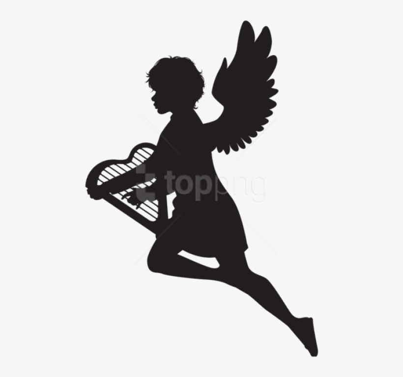 Angel With Harp Silhouette Png - Angel With Harp Silhouette, transparent png #9561445