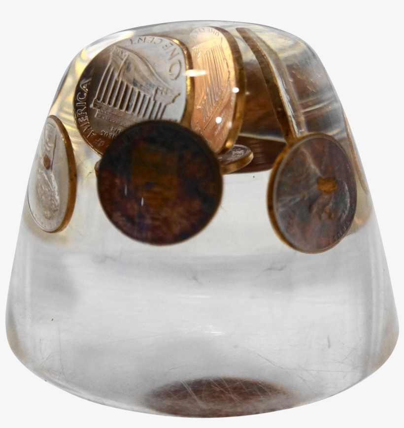 1970 Lincoln Head Penny Pennies Lucite Paperweight - Amber, transparent png #9566422