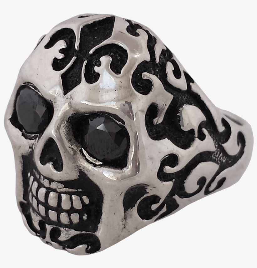 New- Badass Giant Sugar Skull Ring In Sterling Silver - Skull, transparent png #9570799