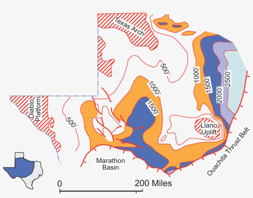 Generalized Isopach Map Of The Ellenburger Group In - Ellenburger Formation West Texas, transparent png #9571378