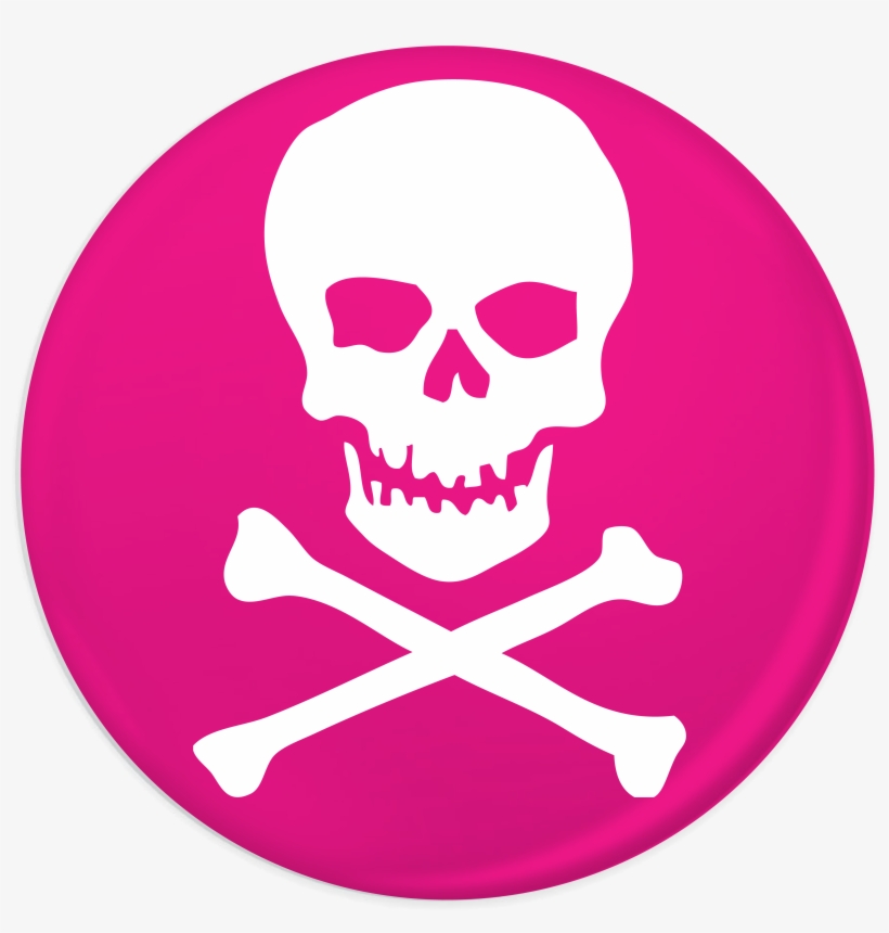 Skull Crossbones Pink Badge 3374 P - Skull, transparent png #9574989