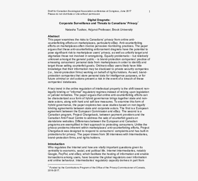 Corporate Surveillance And Threats To Canadians' Privacy - Goal Statement Template For Graduate School, transparent png #9576195